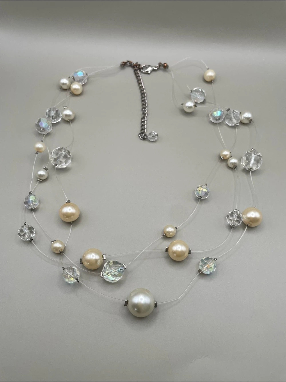 Multi-Strand Pearl Like & Crystal Necklace